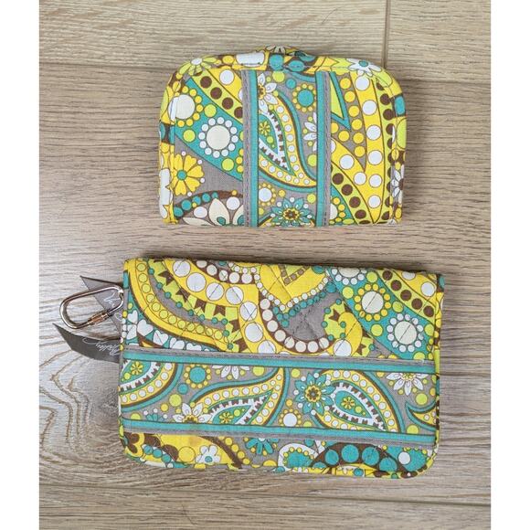 Vera Bradley Lemon Parfait Pair Set Travel ID Coin Purse Wallet + Card Holder - Picture 3 of 11
